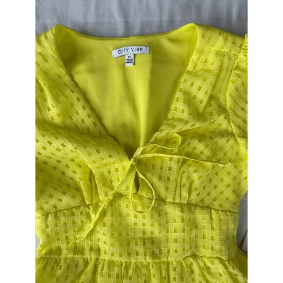 Junior Girl's Bright Yellow Summer Dress, Balloon Sleeves, Mini Dress, XS, NWT - Picture 2 of 8